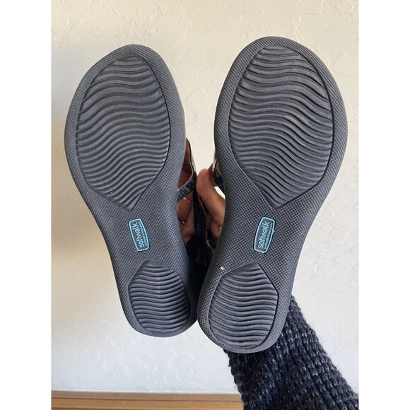 Softwalk Size 9M Black Leather Reptile Print Orthotic Sandals Toe Post Ankle Str - Picture 7 of 7